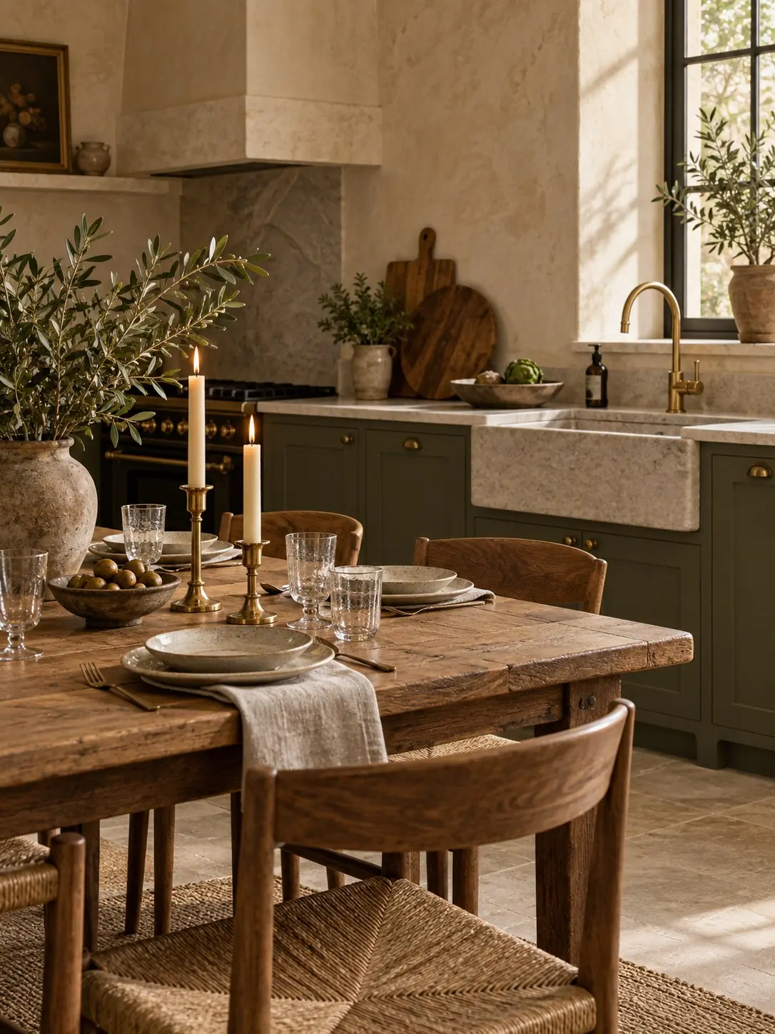 Ceramic tableware on oak