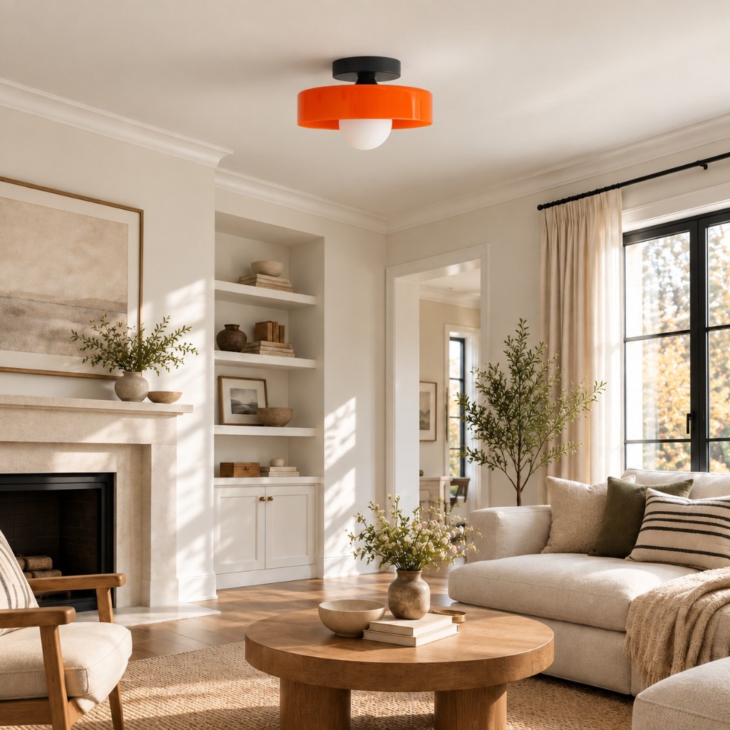 Gelbe Glasenti im Wohnzimmer, ausgeschaltet