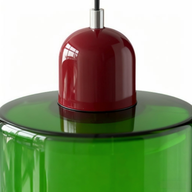 Painted steel cap meeting the glass cylinder