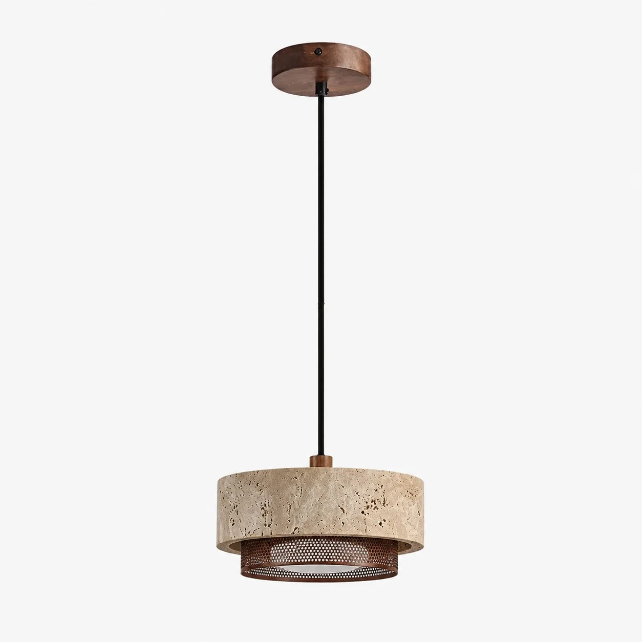 Pendentif à une tête en travertin et noyer