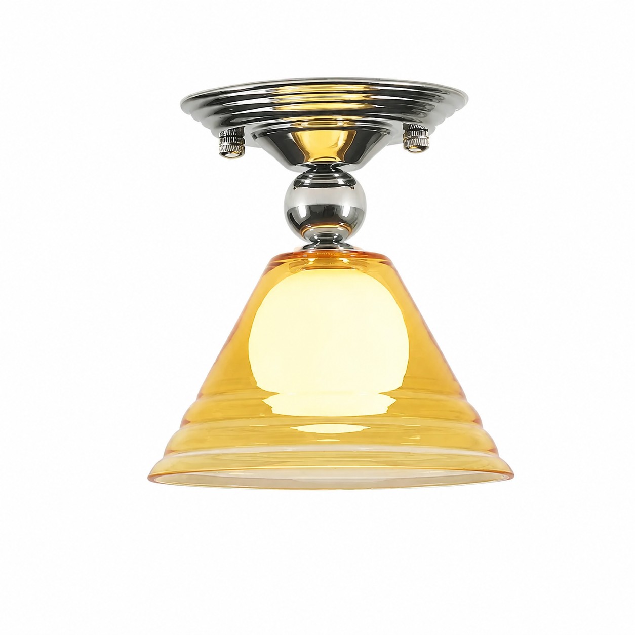 Light Yellow Glass Pendant Light With Chrome Canopy