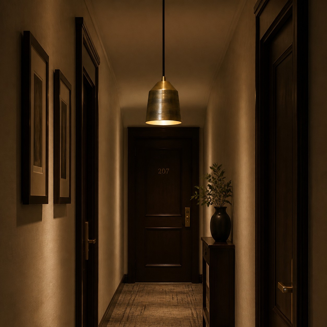 Pendentif vintage en laiton dans un couloir