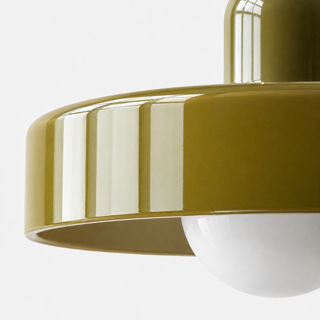Close-up of the coloured glass disc and white globe