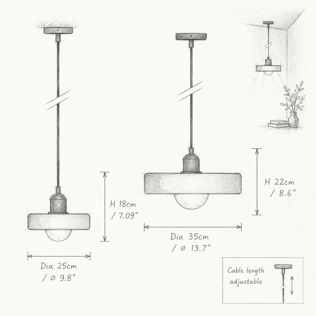 Kalo size sketch with 25 cm and 35 cm, adjustable cable