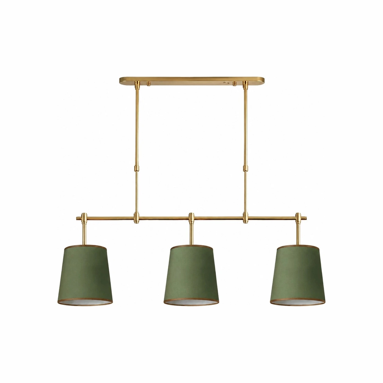 Dumora Green shade Antique Brass finish linear chandelier