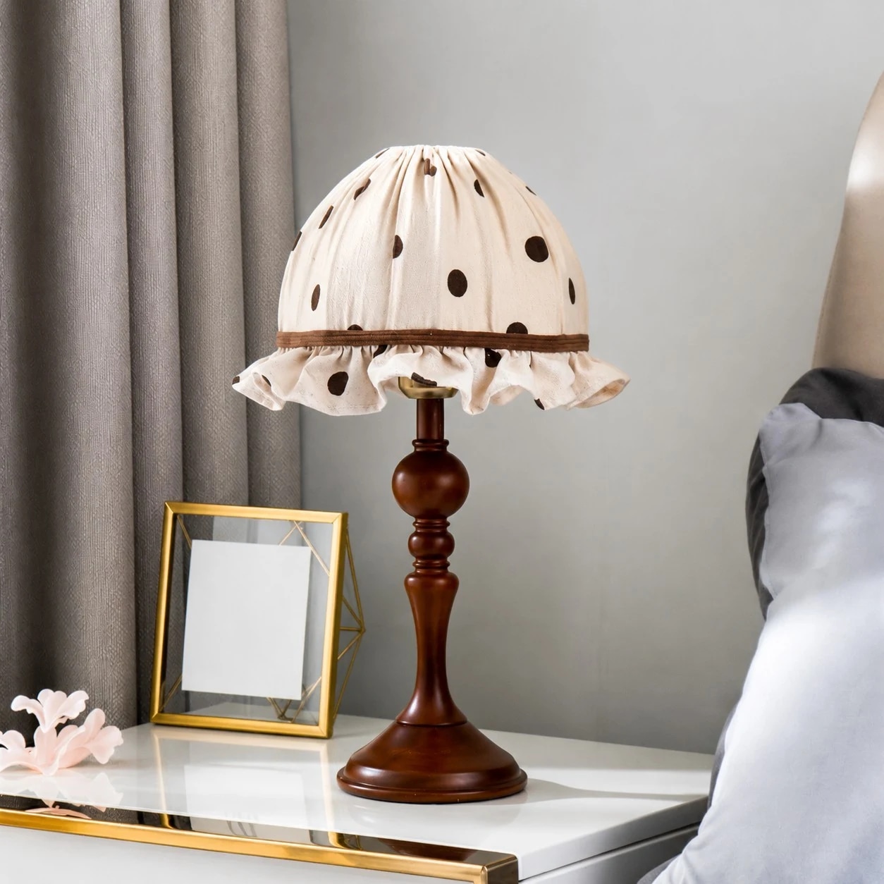 Fabric table lamp in a bedroom scene