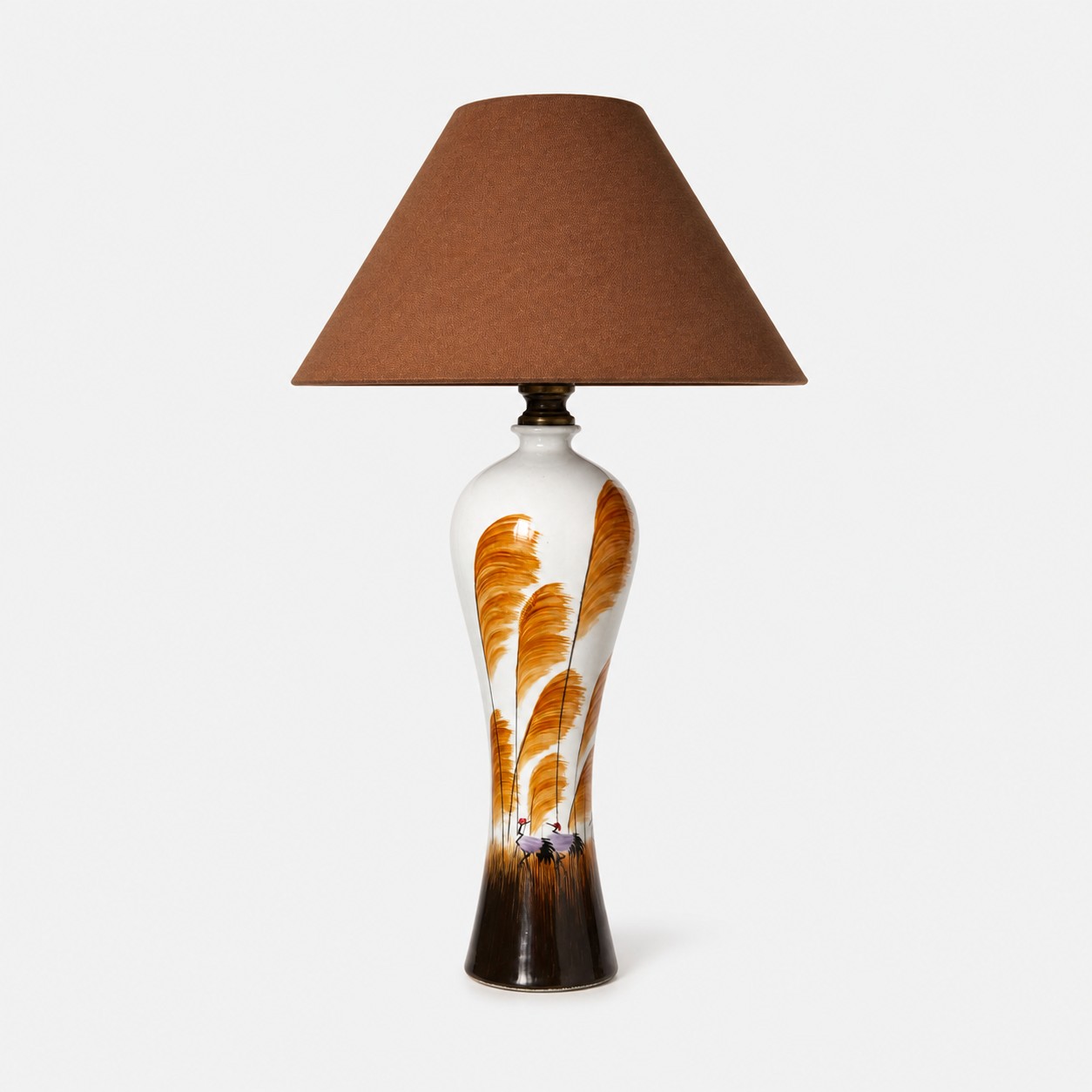 American style ceramic table lamp with brown fabric shade