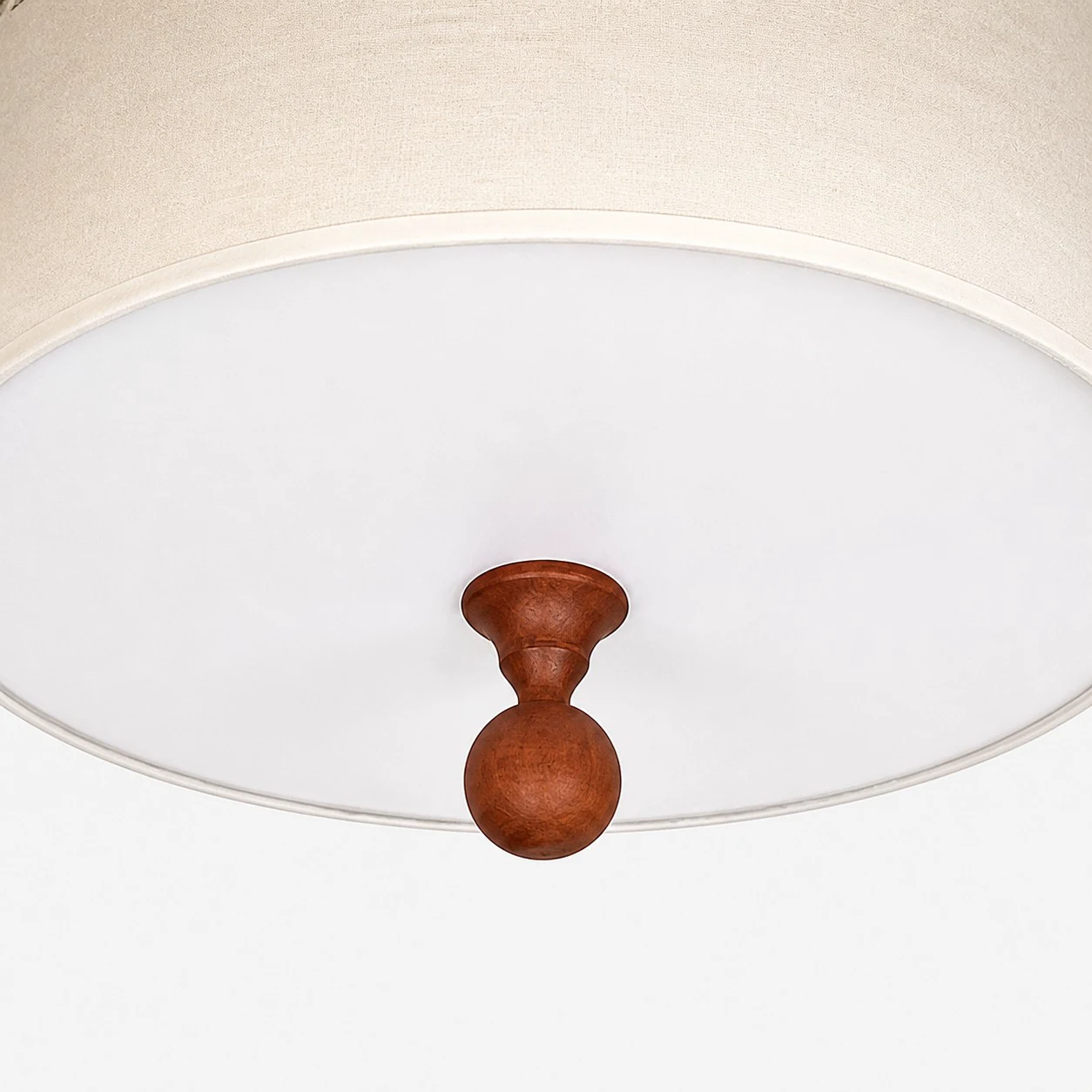Close-up of wooden finial and soft diffuser