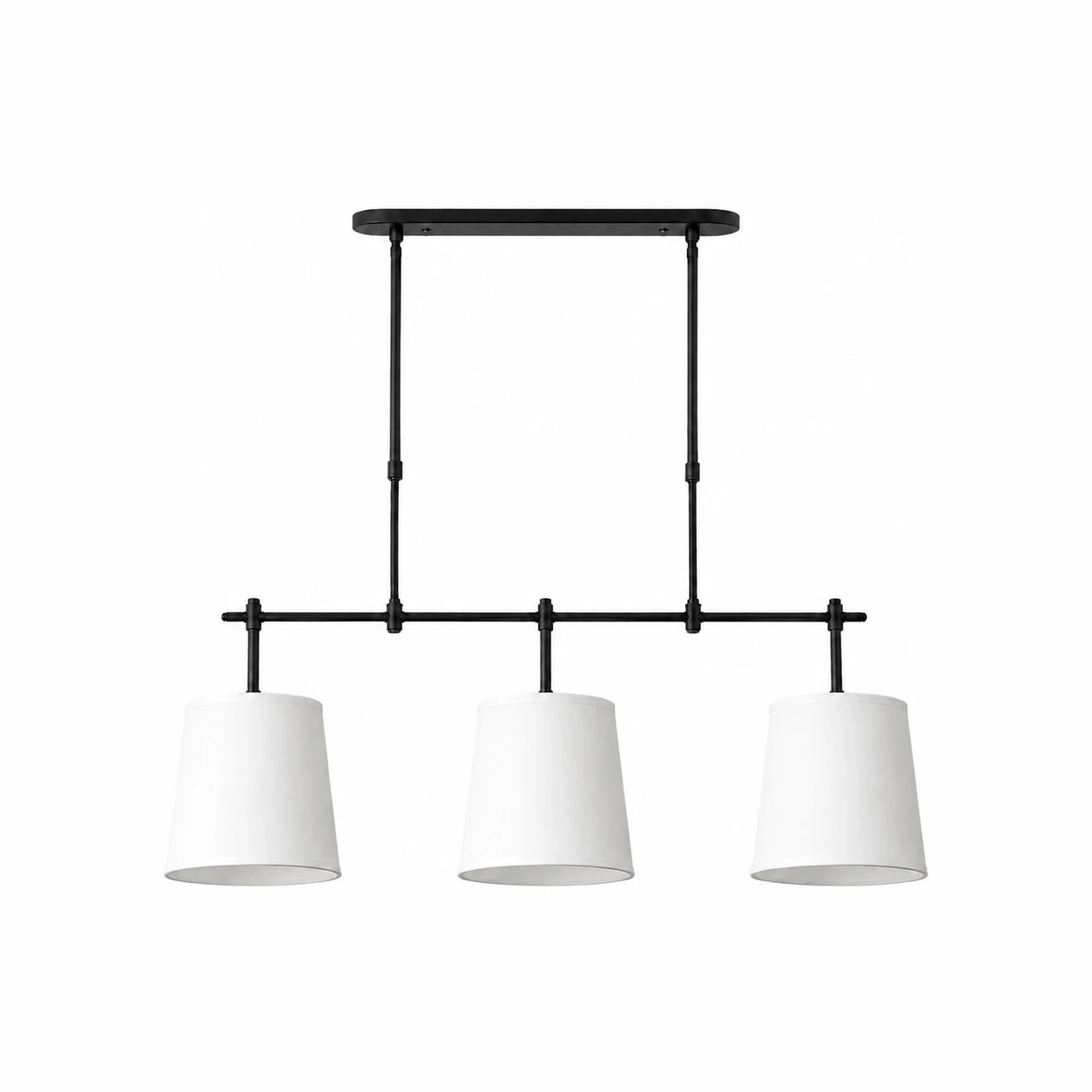 Dumora White shade Black finish linear chandelier