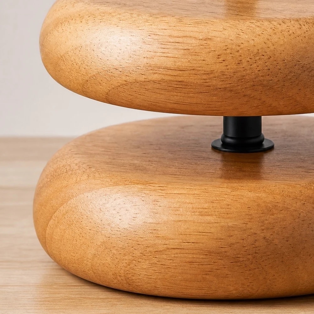 Close detail of smooth rounded wood table lamp base