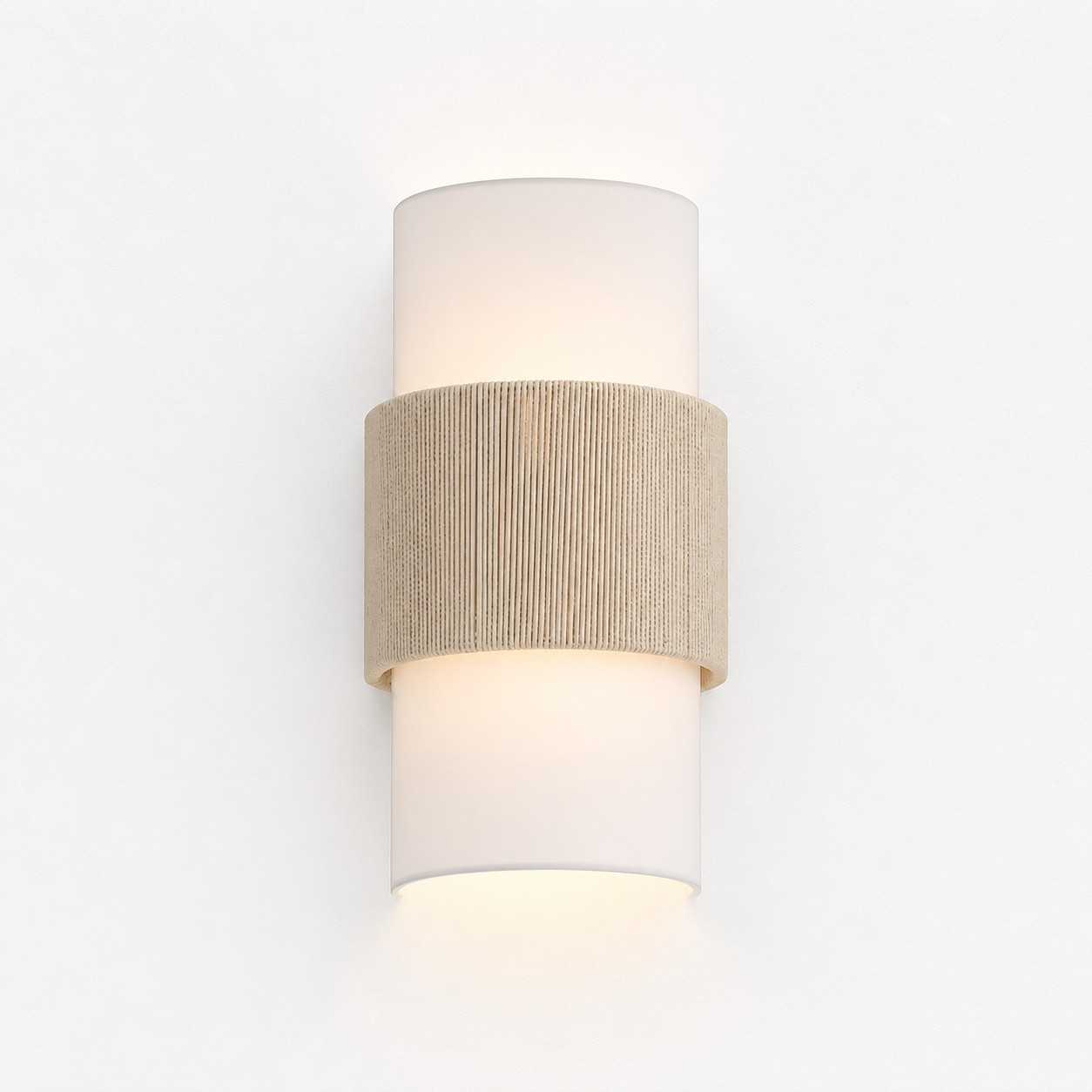 Productoverzicht van de Yanery linnen cilindrische wandlamp