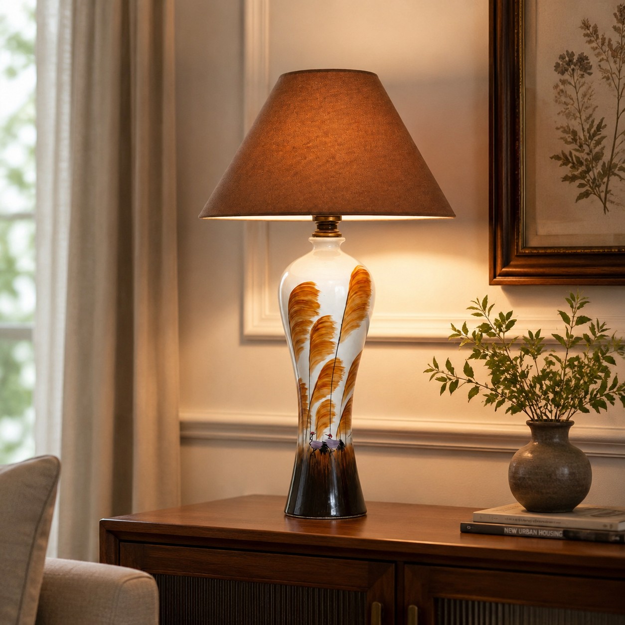 American ceramic table lamp in room setting