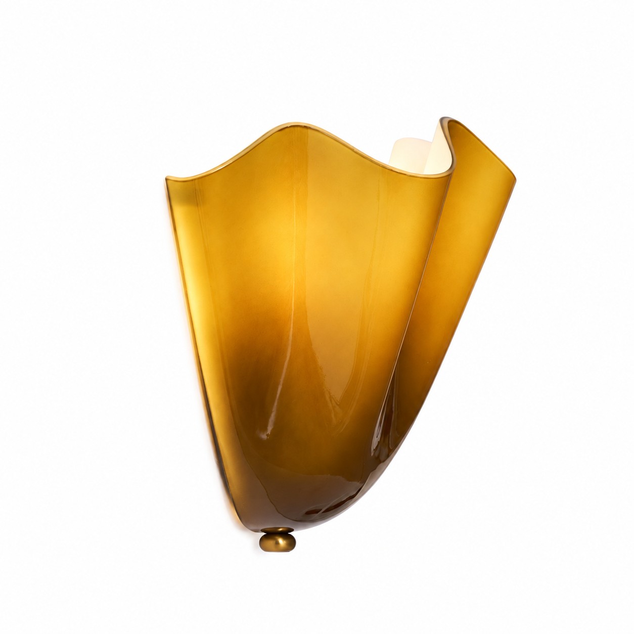 Amber glass cup with a brass bead at the foot