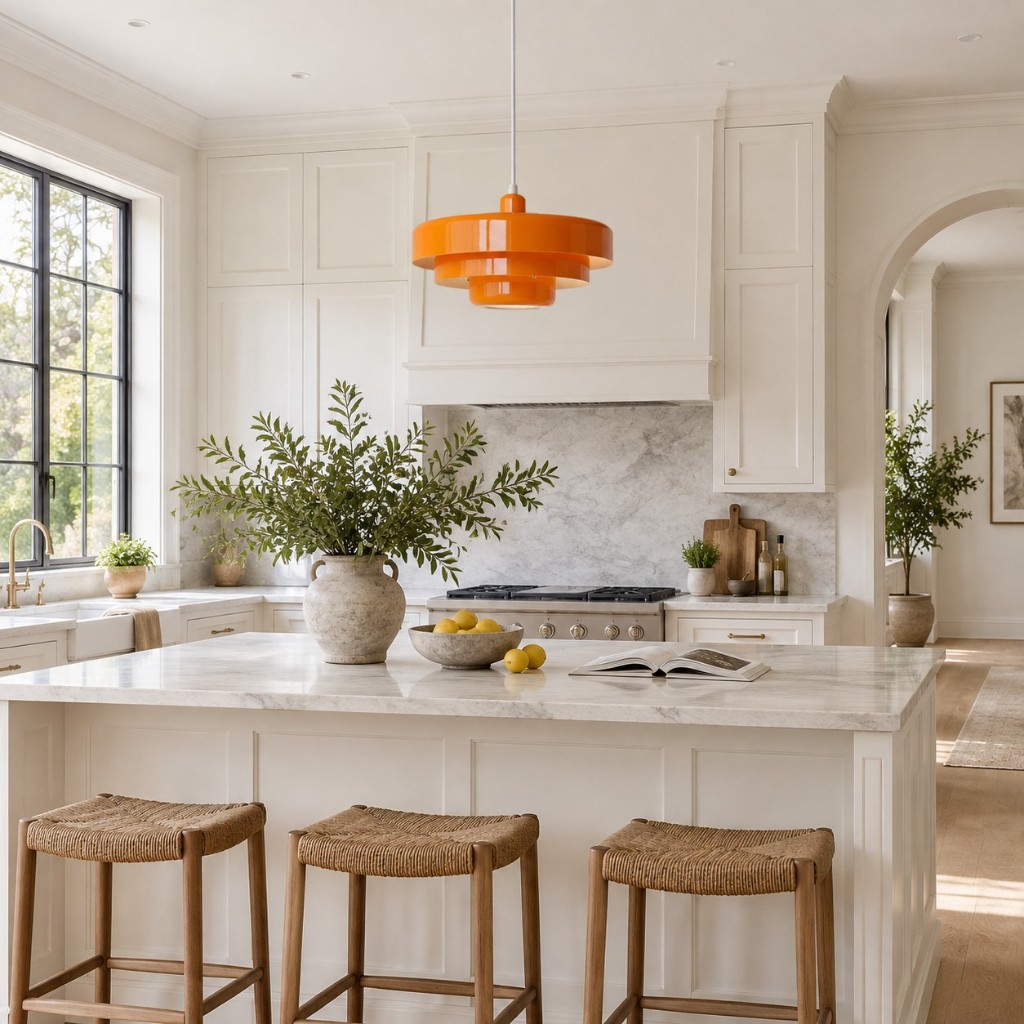 Orange Malero over a kitchen island, unlit