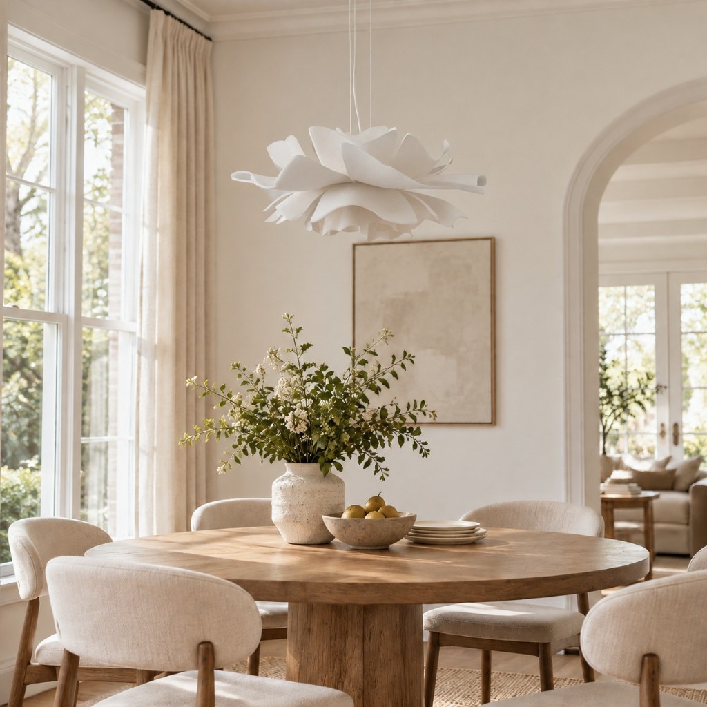 White Blossenari over a dining table, unlit