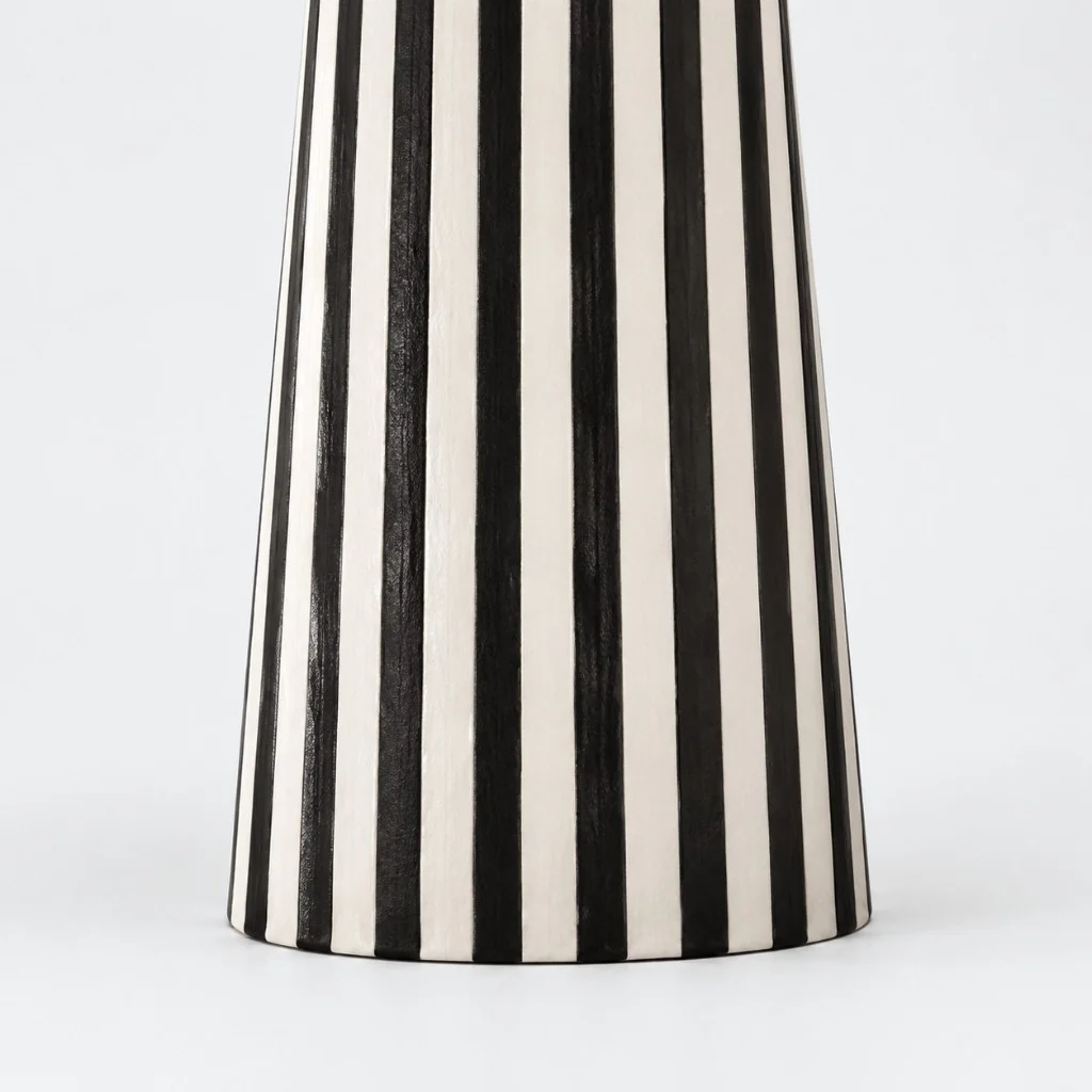 Close view of striped fabric table lamp base