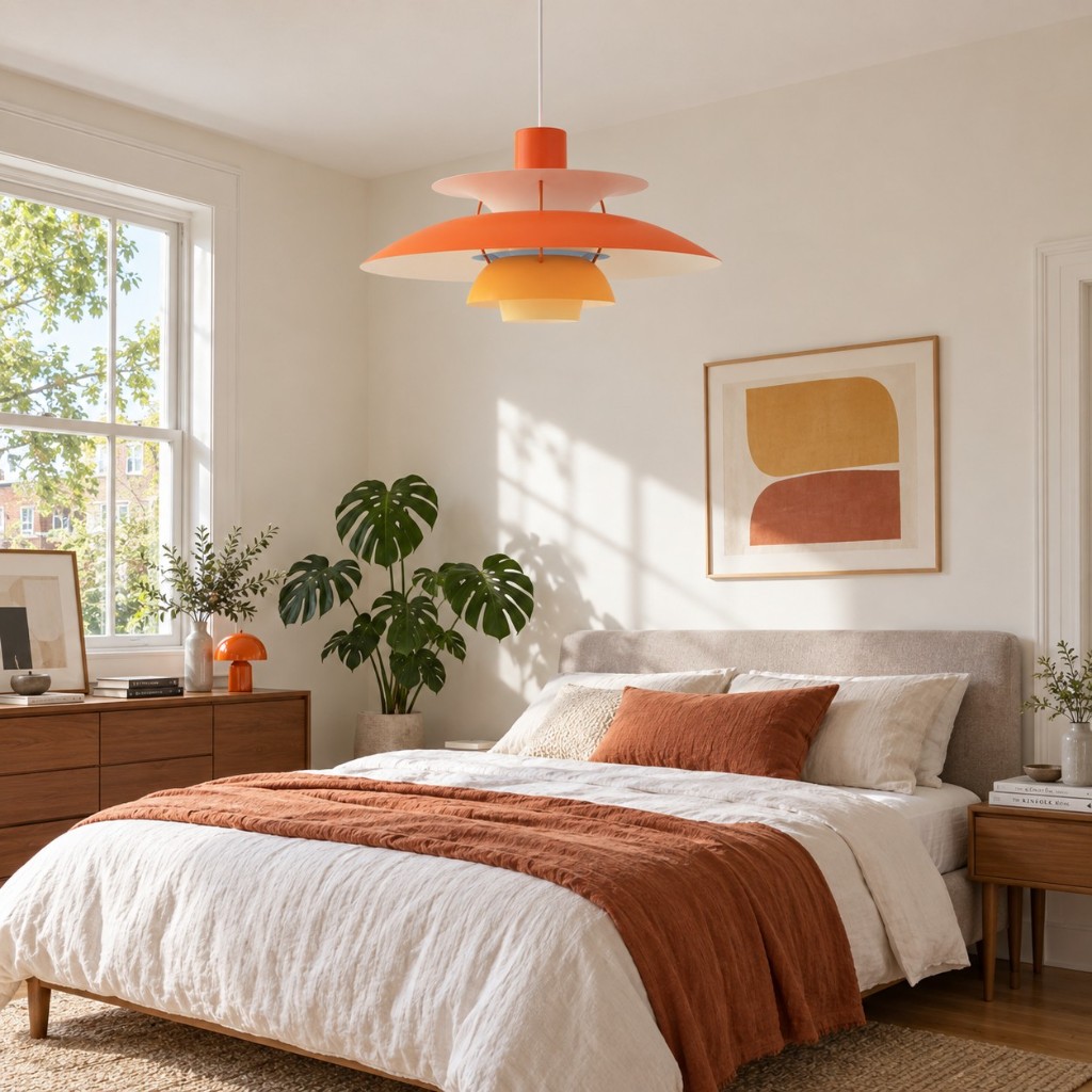 Hues of Orange Layora in a bedroom, unlit