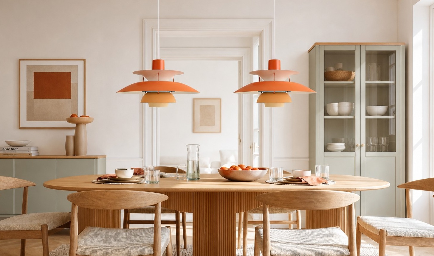 Layora pendants in Hues of Orange over a dining table