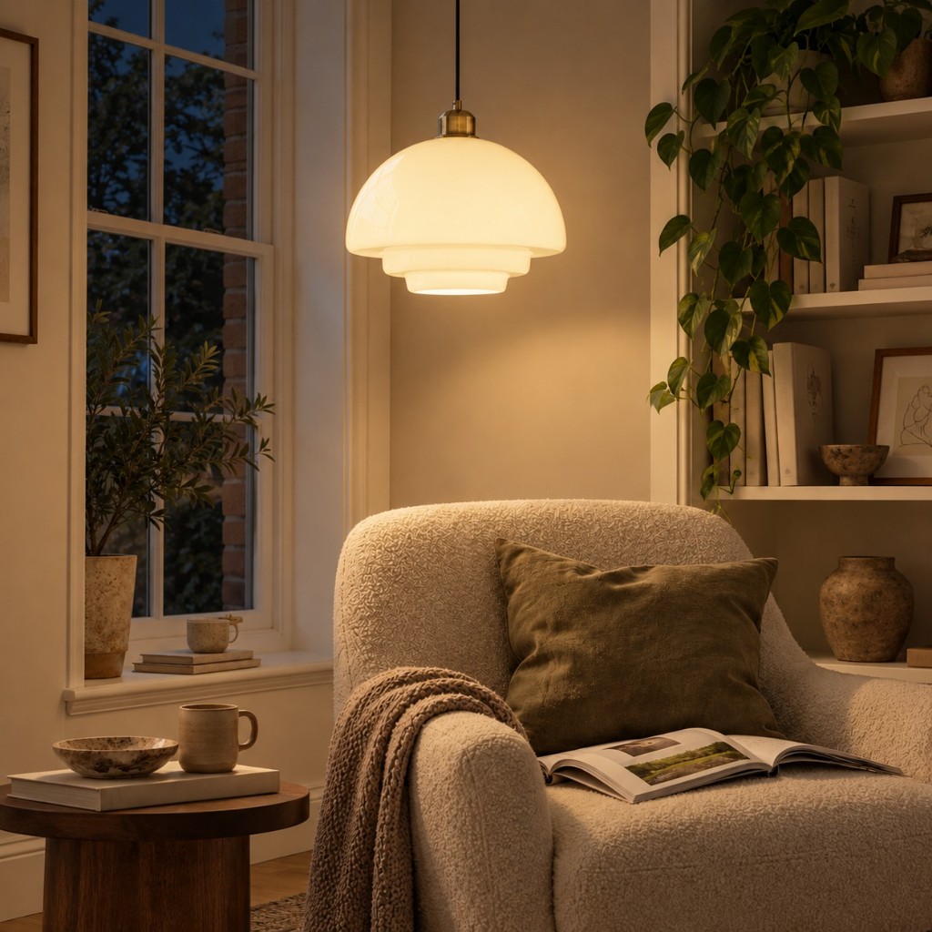 Design B in a reading corner, lit