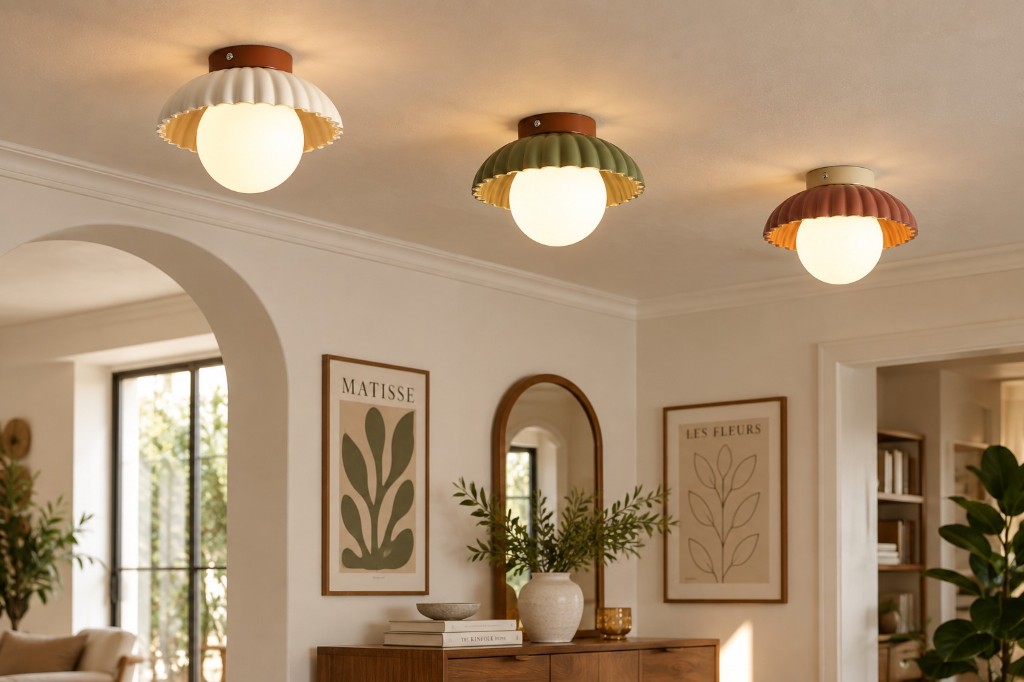 Orbion Deckenleuchten in Beige, Grün und Orange im Wohnzimmer