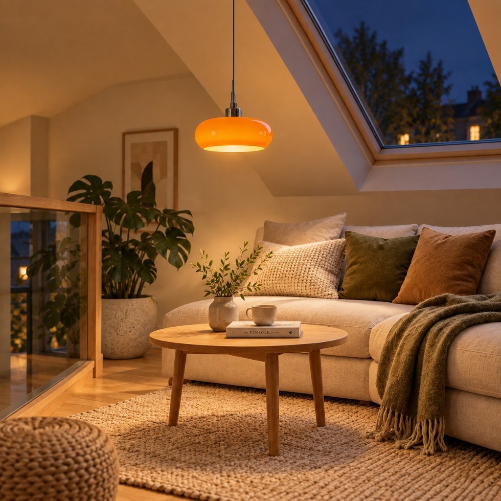 Orange Potivus in a living room, lit