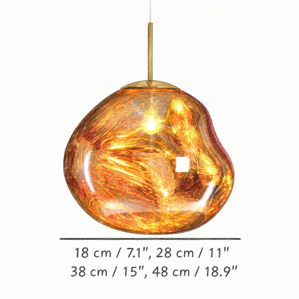 Acrylic size diagram: 18, 28, 38 and 48 cm