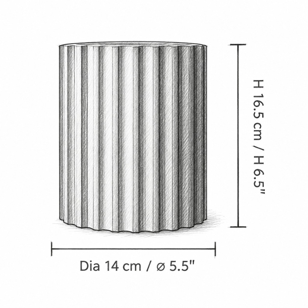 Size diagram: Dia 14 cm × H 16.5 cm / Ø 5.5 in × H 6.5 in