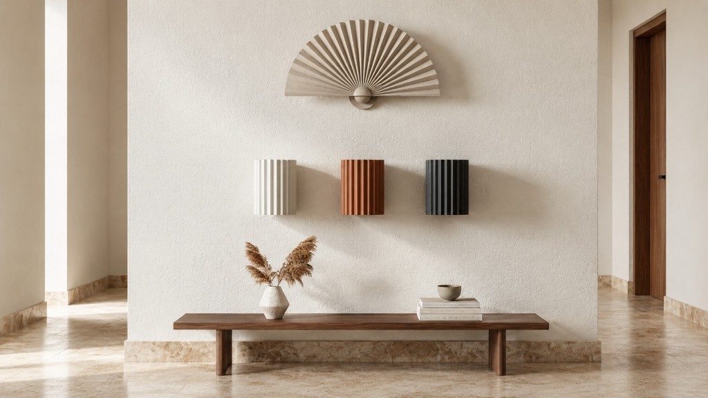 Ribellex wall lights in White, Orange, and Black in a hallway