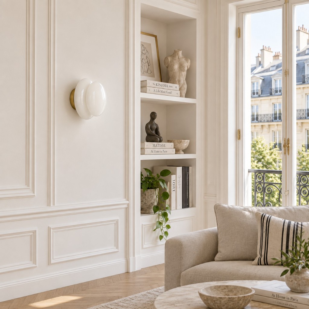 White Baya on a living-room wall, unlit