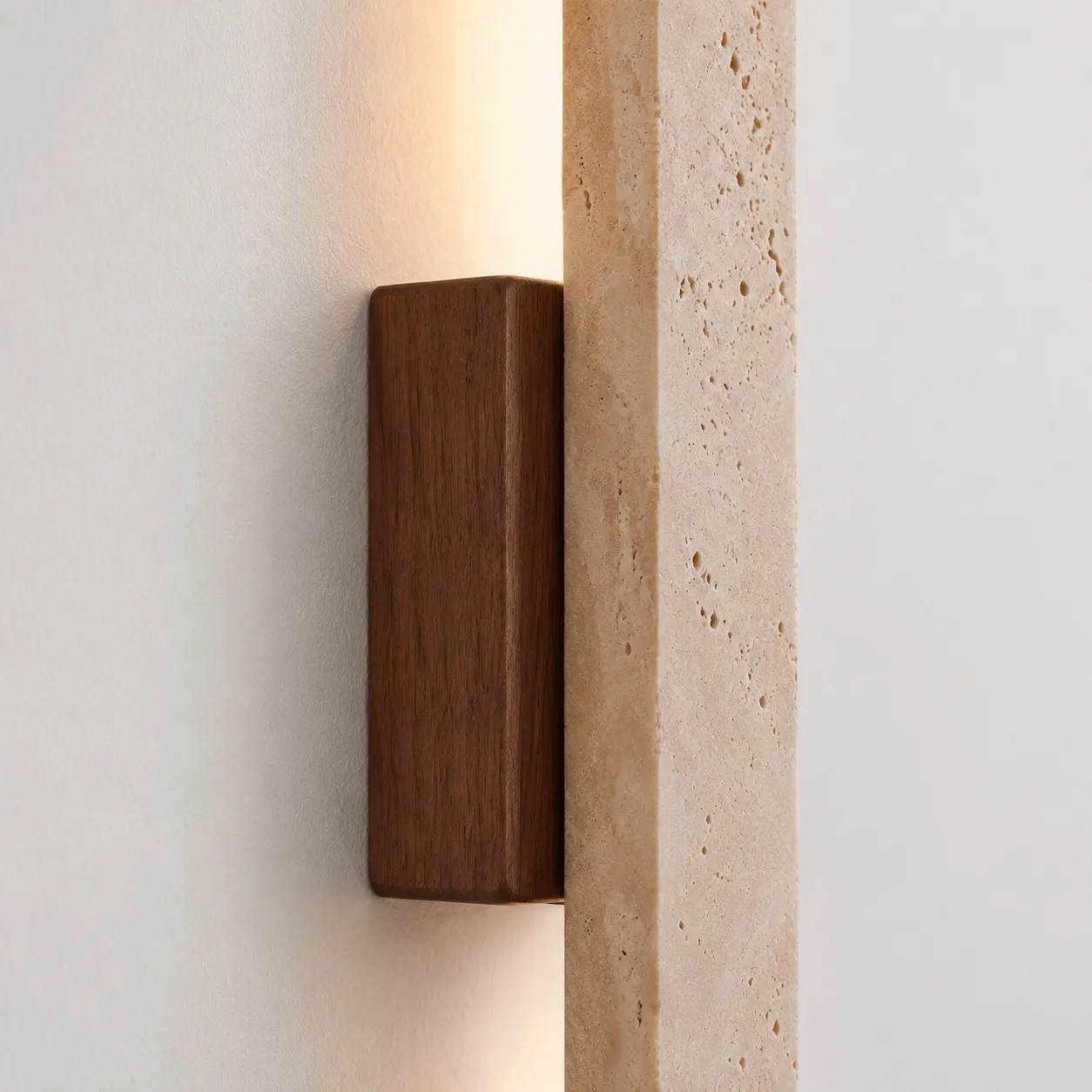 Linear Travertine And Wood LED Wall Light