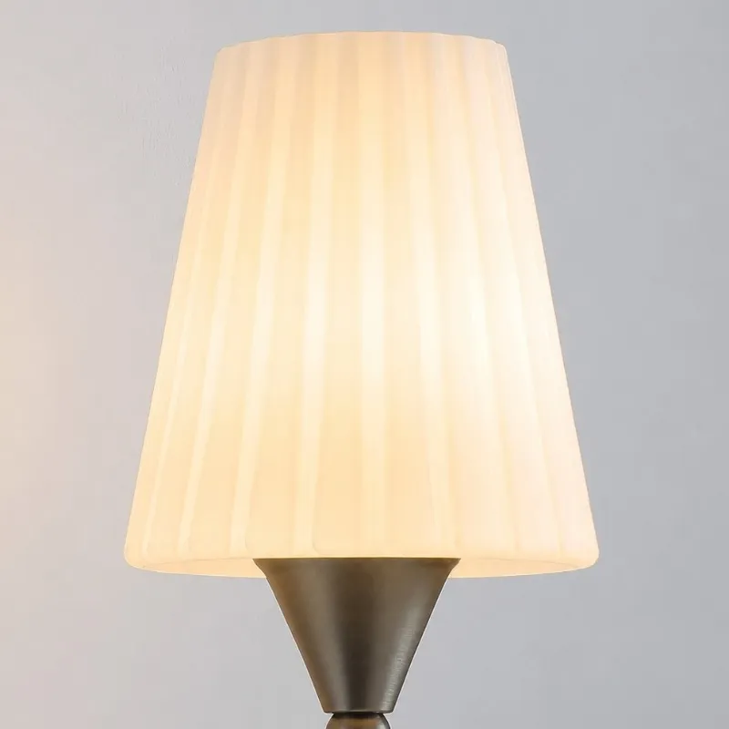 Close view of pleated glass shade