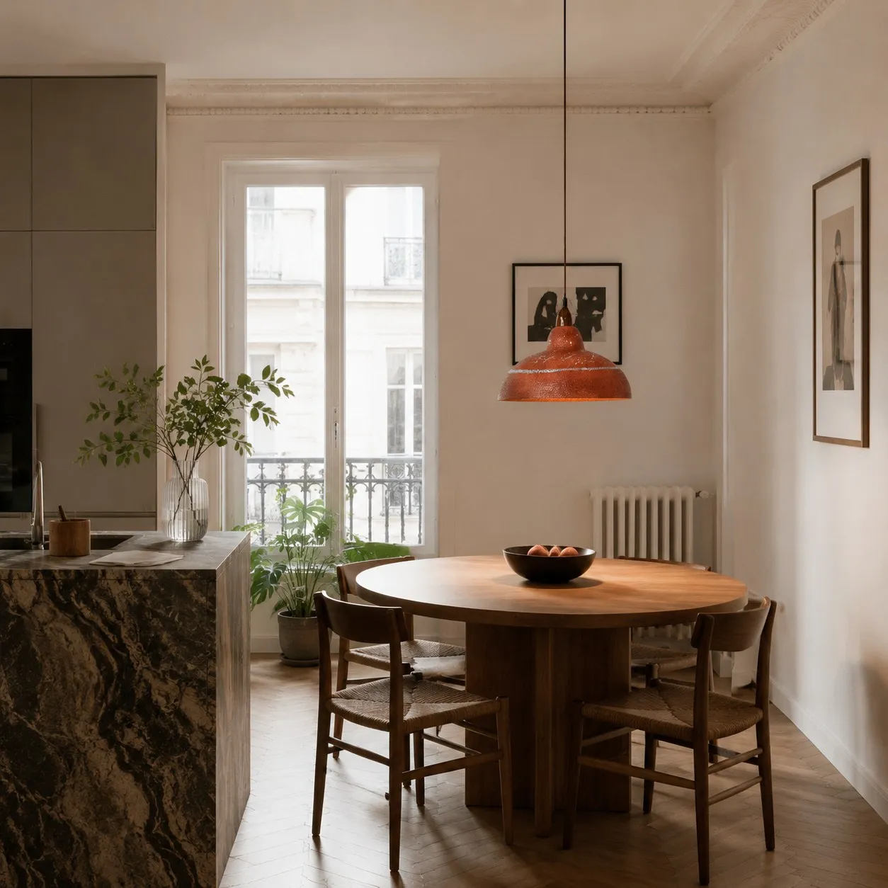 Terracotta resin pendant light in room setting