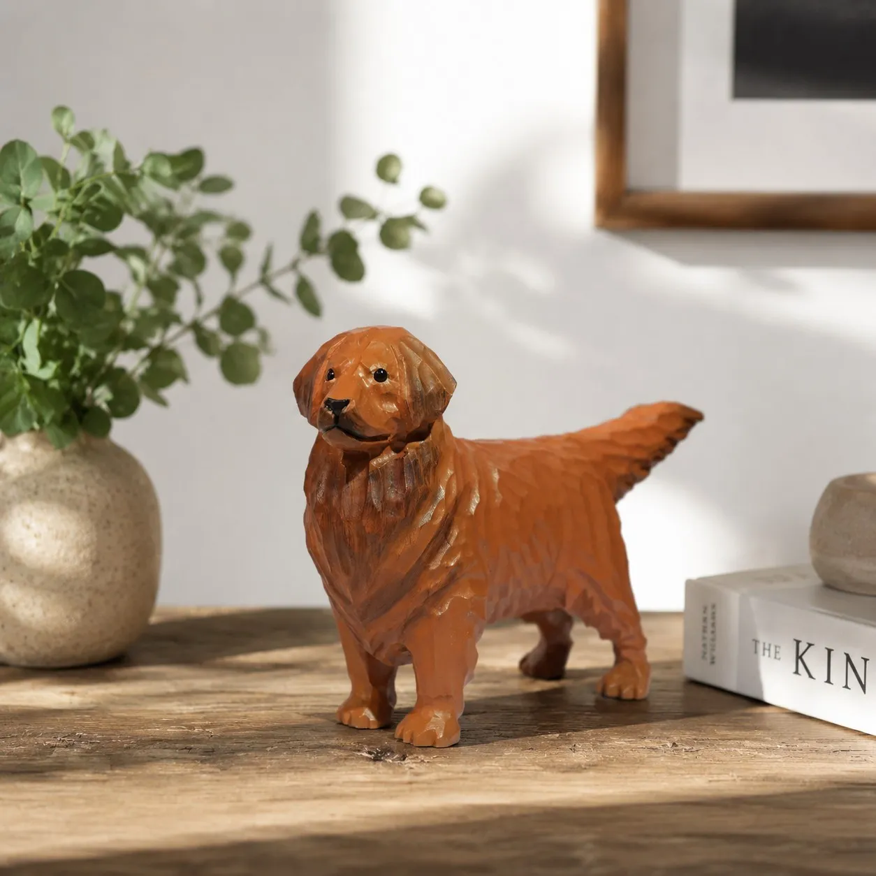 Warm brown dog ornament on a console table