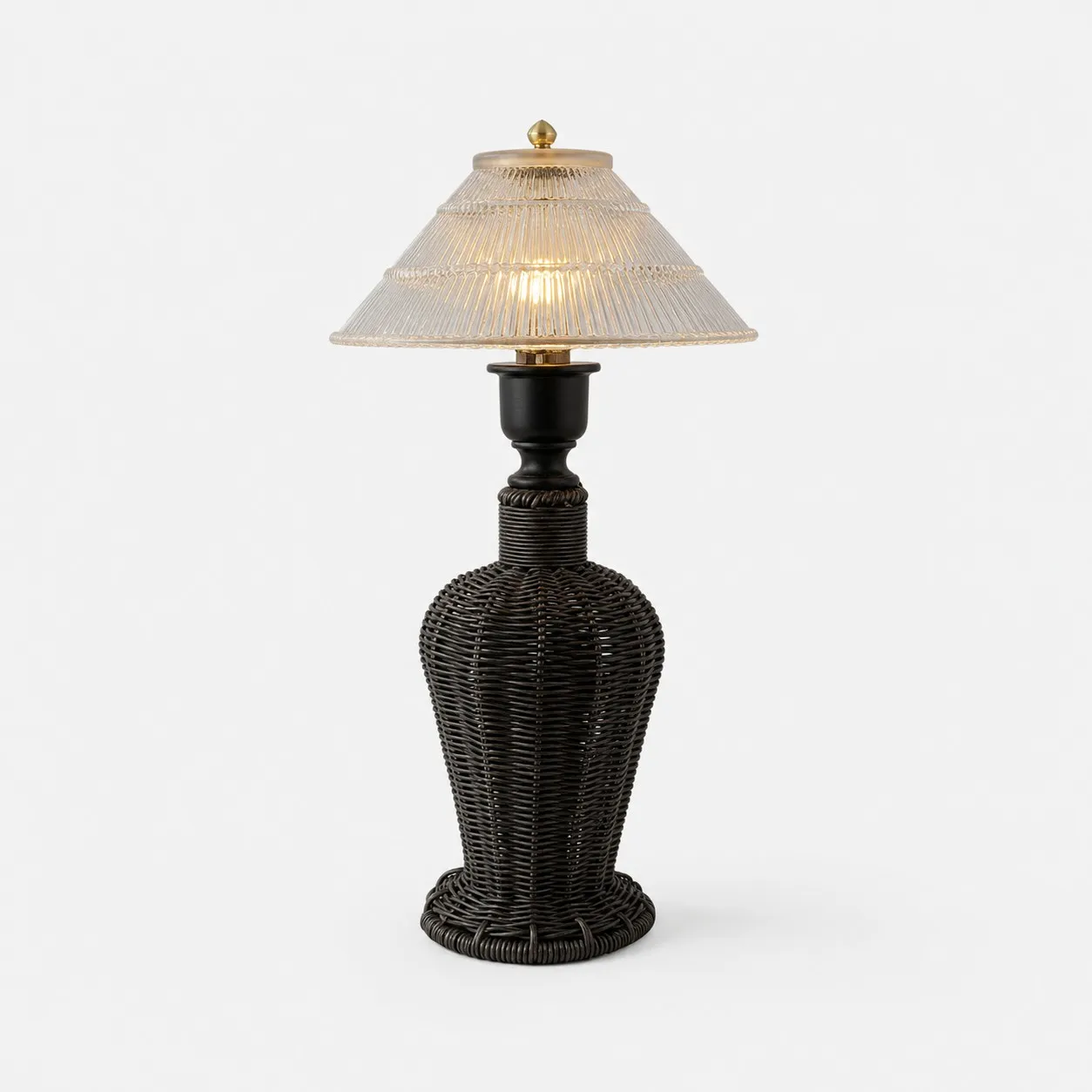 Wabi-sabi table lamp with ribbed glass shade