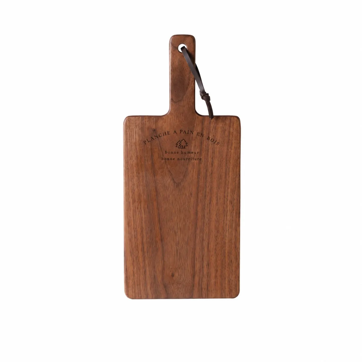 Medium black walnut cutting board on a white background