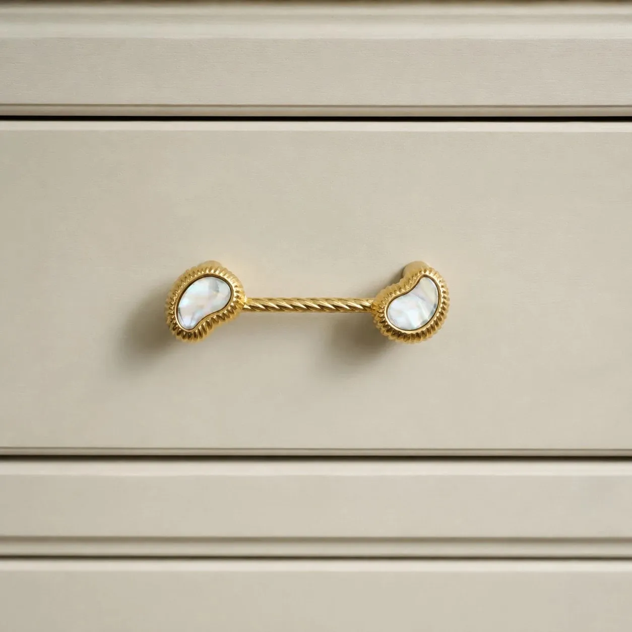 French Vintage Cashew Shell Brass Cabinet Knobs and Pulls - image 11