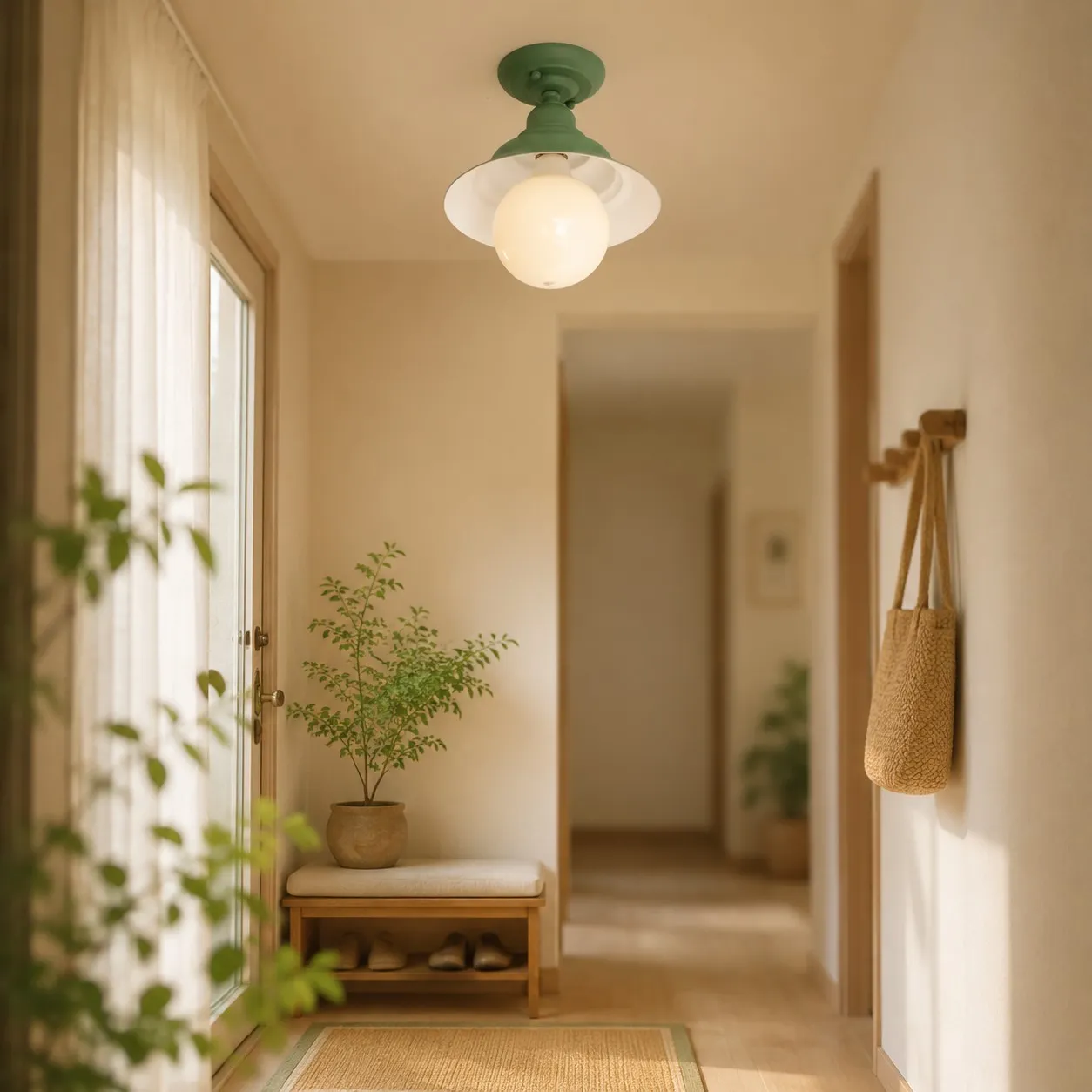 Fir green ceiling light in a hallway